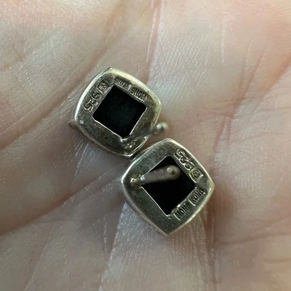 Vintage Sterling Silver Black Onyx Earrings - Picture 5 of 6